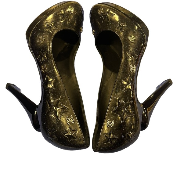 Chanel Black Glitter Star Embossed Patent Leather CC Embellished Platform Pumps - Picture 11 of 16
